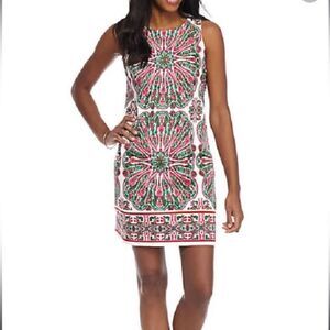 London Times Cotton Blend Sleeveless Boat Neck Sheath Dress Size 14